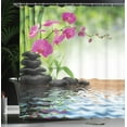 thumbnail image 4 of Ambesonne Orchid Shower Curtain, Tree and Exotic Wild Flower, 69"Wx84"L, Charcoal Grey Lime Green, 4 of 5
