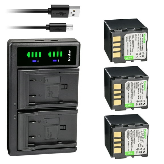 Kastar 3-Pack Battery and LTD2 USB Charger Replacement for JVC GR-D340EY GR-D340EZ GR-D345 GR-D345E GR-D345EG GR-D345US GR-D346 GR-D346EY GR-D346US GR-D347 GR-D347U GR-D347US GR-D350 GR-D350AA