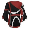 thumbnail image 6 of Geometric Red Black Modern Abstract Minimalist Circular Line Women's V-Neck Blouse With 3/4 Ruffled Bell Sleeves Casual Top Ladies Blouses, 6 of 7