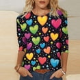 thumbnail image 2 of Yangnuo Womens Fashions Daily Valentine's Day Printed Blouses Tops Women's Casual Print Round Neck Three-Quarter Sleeve T-Shirt Loose Top For, 2 of 5