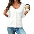 thumbnail image 3 of Womens Summer Cropped Cardigan 3/4 Sleeve Button Up Thin Crochet Knit Shrug Sweater White S, 3 of 9