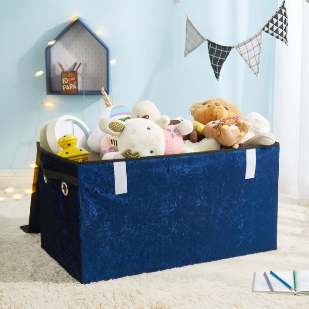 Urban Shop Crushed Velvet Collapsible Storage Trunk, Navy