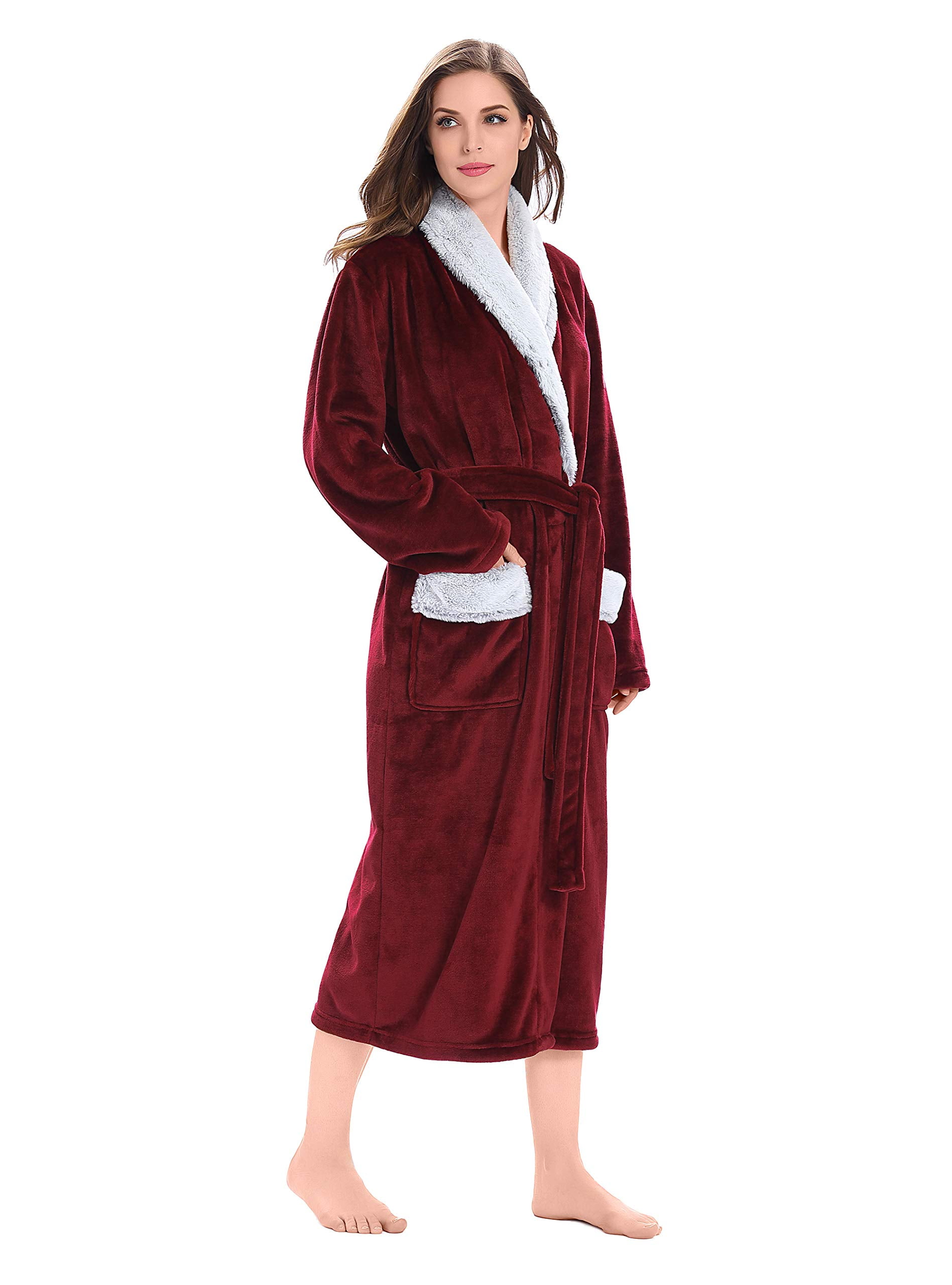 Tralilbee womens microfleece robe, winter long bathrobe, indoor rest