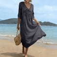 thumbnail image 6 of DYTTDG Women's V-Neck Cutout Trim Dress | 3/4 Sleeve Casual Summer Flowy A-Line Midi Dress, Pullover Swing Dress, 6 of 8