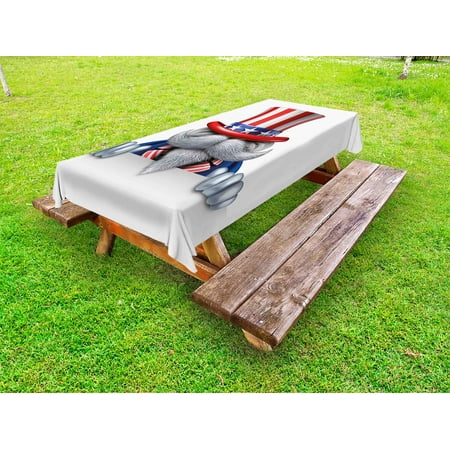 

4th of July Outdoor Tablecloth Uncle Sam Hat Wearing Cat with Stars and Stripes American Patriotic Symbols Decorative Washable Fabric Picnic Table Cloth 58 X 84 Inches Multicolor by Ambesonne