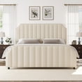 thumbnail image 3 of Bingirl Queen-Size Platform Bed in Beige, Featuring a 50.2-Inch Velvet Upholstered Vertical Channel Tufted Headboard and Footboard, No Box Spring Required, 3 of 8