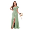 thumbnail image 1 of Vestido de dama de honor CDSSL con cuello cuadrado, gasa verde salvia, 16 W, 1 of 7