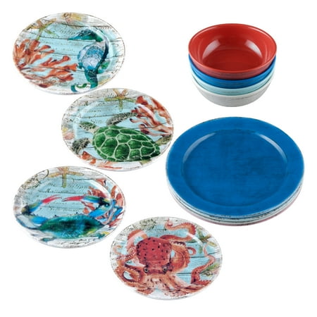Melamine Dishware - Gourmet Art 12-Piece Sealife Melamine Dinnerware Set