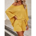 thumbnail image 2 of 2 PCS Off Shoulder Women's Outfits Sweater Sets Knit Top Shorts Matching Suits Cute Pajama Lounge Set, 2 of 6