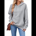 thumbnail image 3 of Sudadera con Capucha para Mujer, Informal, de Larga, con Cordón Ajustable, Estilo Waffle, Holgada, con Bolsillo. Gris L, 3 of 10