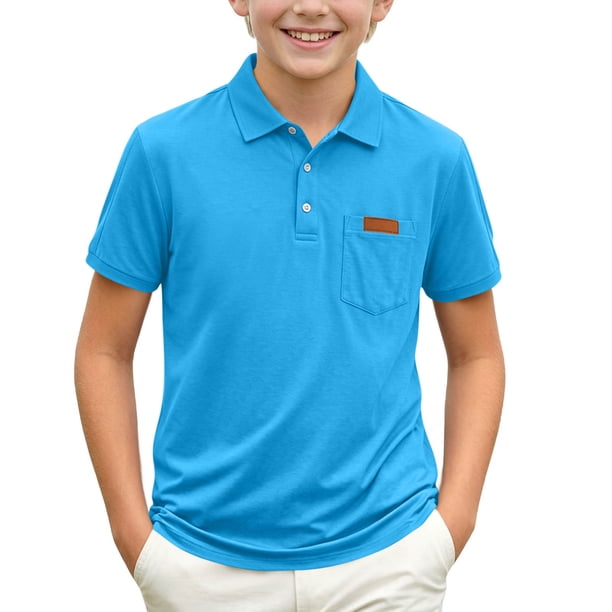 Odeerbi Camisas de Golf de Color Sólido Botón de Solapa Camisas de Tenis de Manga Corta Uniforme Escolar Con Bolsillo