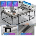 thumbnail image 4 of Ourlova Gray Versatile U-Shaped Computer Desk with Power Outlets & RGB LED Lights – 78-Inch Reversible L-Shaped Office Desk with Monitor Stand & Ample Storage for Gaming and Work, 4 of 8