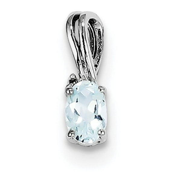 925 Sterling Silver Polished Rhodium Plated Diamond Aquamarine Oval Pendant Necklace 13x4mm Wide Pendant for Women