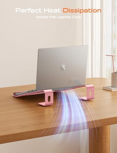 Laptop Stand for Desk, Laptop Stand with Wrist Support, Ergonomic Detachable Laptop Riser, Mount, Holder Notebook Computer Stand for MacBook Air Pro, HP, Dell, XPS, HP (10-17") Laptops - Pink