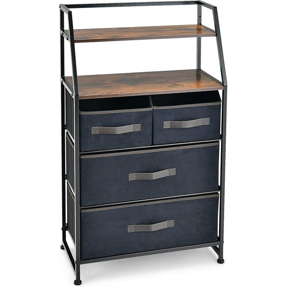 4-Drawer Storage Dresser For Bedroom - Tall Tower Unit With 2-Tier Shelf & Fabric Bins Floor Chest Of Drawers Closet Living Room Entryway Organizer