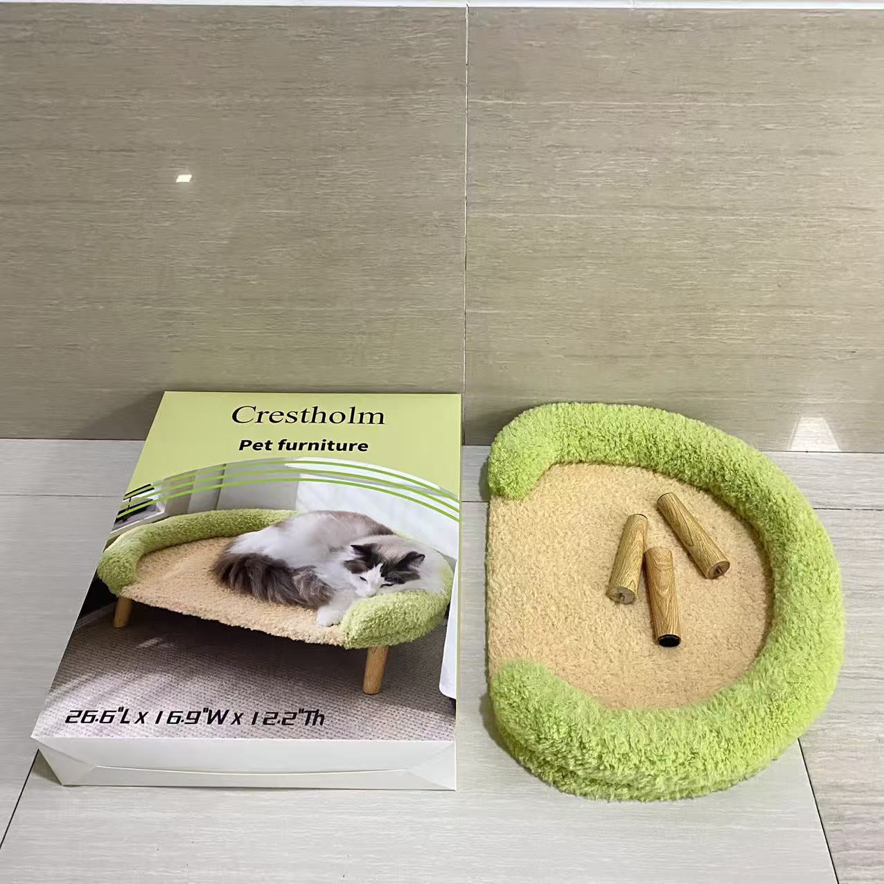 Crestholm Pet furniture, Cat Bed with Removable Washable Cover, Elevated Cat Couch for Cats & Small Medium Dogs, Wooden Pet Sofa Modern Pet Furniture