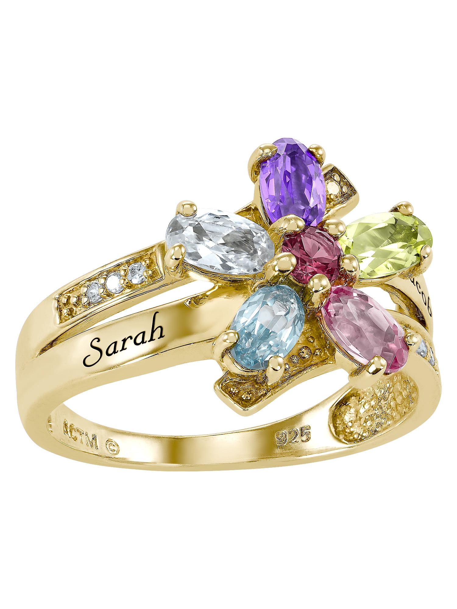 Keepsake Personalized Family Jewelry Genuine Birthstone Women's Abloom Ring in 10K Yellow Gold over Sterling Silver