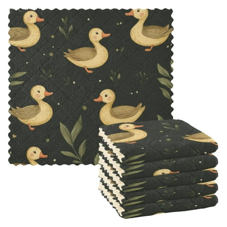 

6 Pieces of Kitchen Towels 11x11Inch Kitchen Dish Cloths Kitchen Dish Towels Reuseable Cleaning Cloths Yellow Duck Cartoon2
