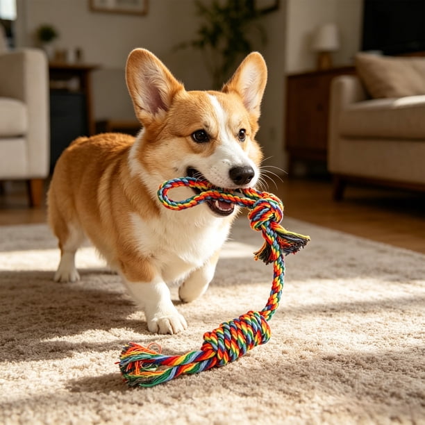 Cuerda de algodón para perros con nudos – Cuerda resistente para la dentición de cachorros, juguete interactivo de tira y afloja para la limpieza bucal y el alivio de las encías.