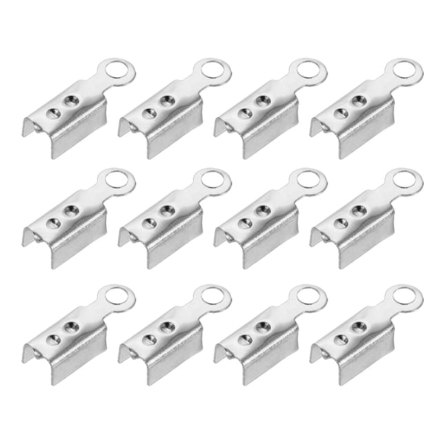 400 Pcs Fold Over Cord Ends, 10.2x2.5mm Ribbon Crimp Ends Cap, Clasp Tips for Leather Craft Making Diy (Silver)