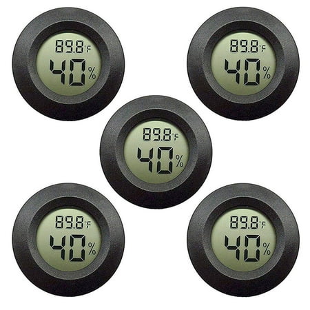 5-pack Hygrometer Thermometer Digital LCD Monitor Indoor Outdoor Humidity Meter Gauge for Humidifiers Dehumidifiers Greenhouse Basement Babyroom, Black