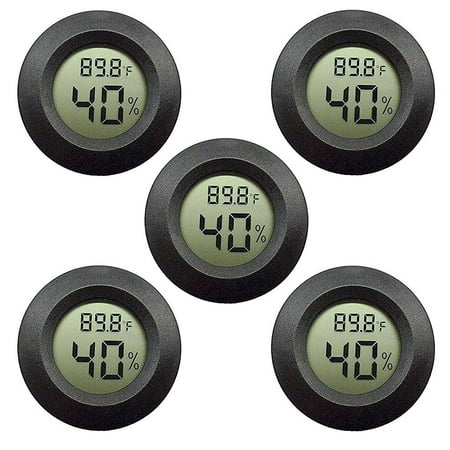 Digital Humidity Meter 5-pack Hygrometer Thermometer Digital LCD Monitor Indoor Outdoor Humidity Meter Gauge for Humidifiers Dehumidifiers Greenhouse Basement Babyroom, Black Round ()