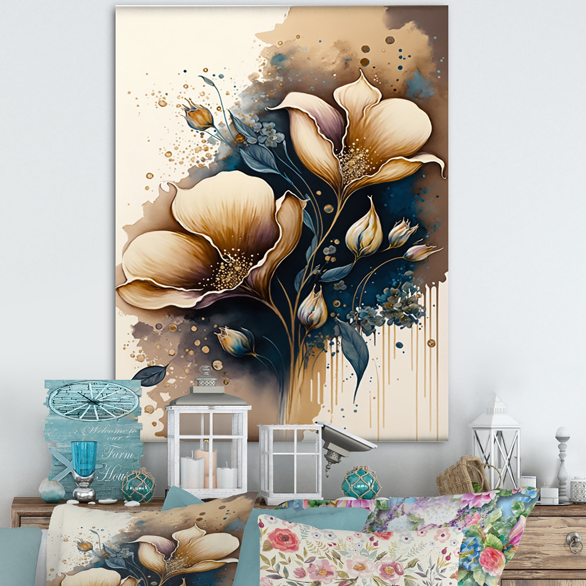 Designart Deep Blue Calla Lily Bouquet VII Canvas Wall Art