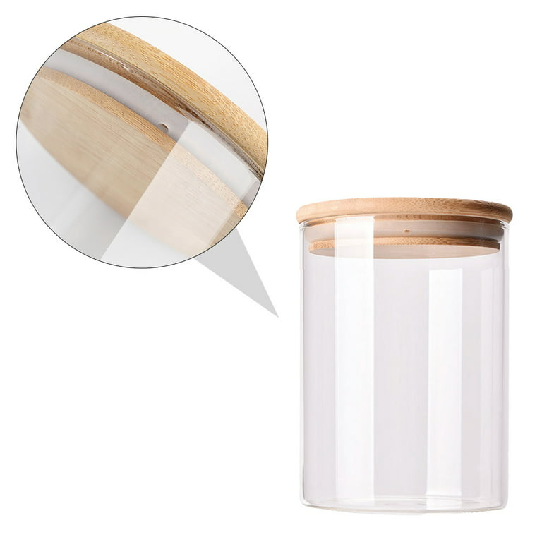 Glass Jar, 2pcs Glass Storage Jars Kitchen Sealed Containers with Bamboo Lid (300ml)