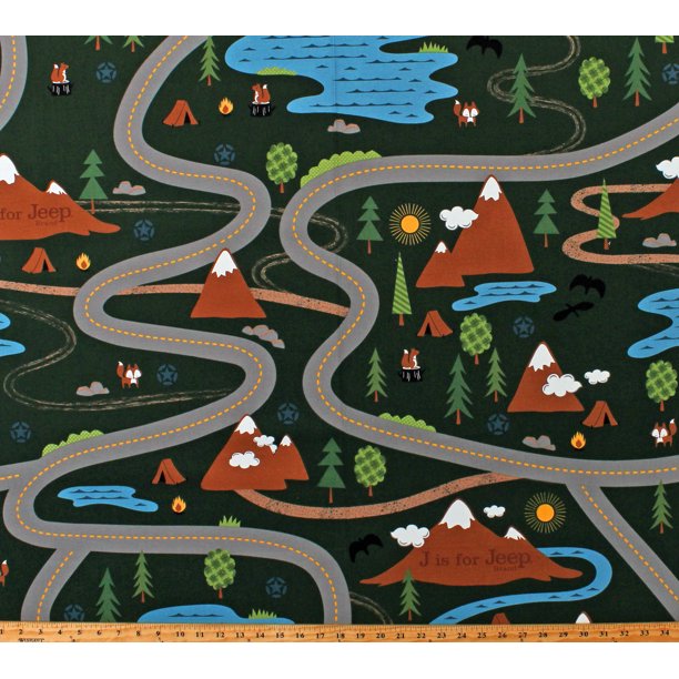 Canvas J Is For Jeep Roads Mountains Tents Campfires Camping Travel Woodland Creatures Animals Foxes Squirrels Dark Green Canvas Cotton Fabric Print By The Yard Vp6466 Green Walmart Com Walmart Com