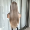 thumbnail image 4 of 13x4 Lace Front Wig Highlight Brown Blonde Synthetic Lace Wigs for Women Pre Plucked 24 Inch Straight Lace Frontal Wigs, 4 of 7