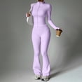 thumbnail image 7 of TZZQ Womens 2 Piece Yoga Outfits Fitted Long Sleeve Zipper Crop Jackets High Waist Elastic Flare Pants Slim Fit Casual Matching Outfits Flare Legging Workout Sets Athletic Sets Light Violet S, 7 of 7