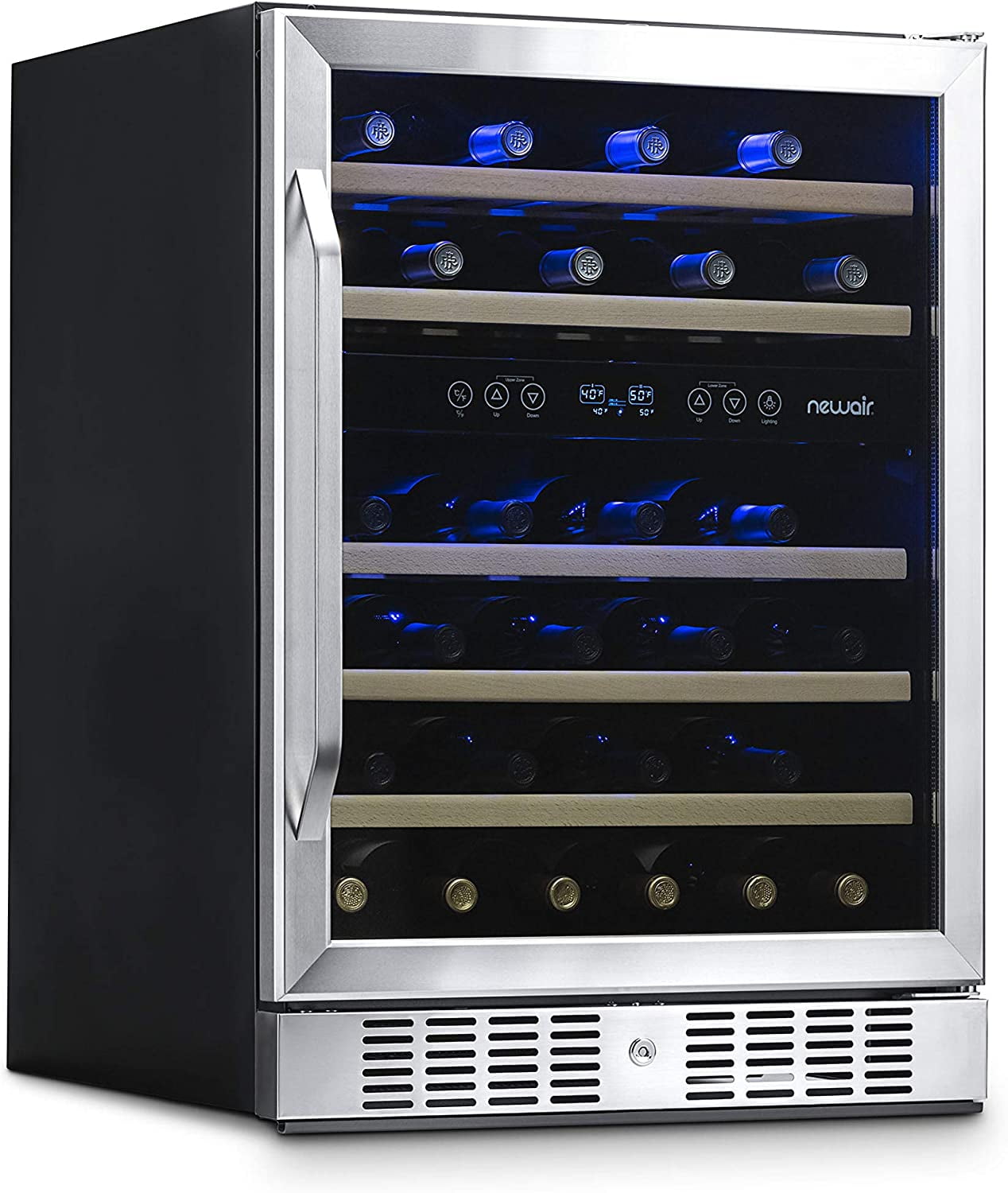Restored Newair 24 inch 46 Bottle Wine Cooler Refrigerator, Built-in Dual Zone Wine Fridge in Stainless Steel (Refurbished)
