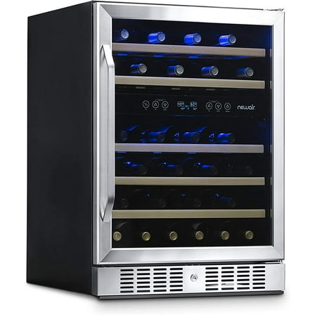Restored Newair 24 inch 46 Bottle Wine Cooler Refrigerator, Built-in Dual Zone Wine Fridge in Stainless Steel (Refurbished)