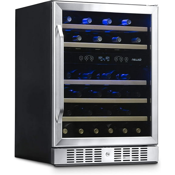 Restored Newair 24 inch 46 Bottle Wine Cooler Refrigerator, Built-in Dual Zone Wine Fridge in Stainless Steel (Refurbished)