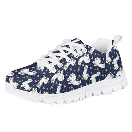 

Suhoaziia Sneakers for Girls Running Shoes Cartoon Caring Alpaca Print Flats Youth Low Top Comfortable Breathable Outdoor Gym Lace Up Footwear Size 13