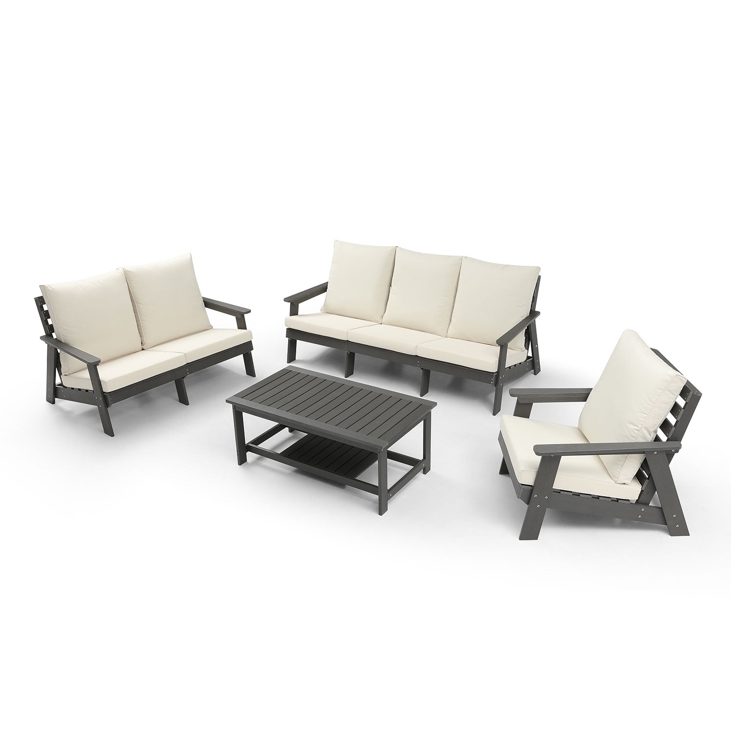 MAYEERTY 3 Seater Outdoor Garden Sofa with Cushion,Courtyard camping sofa Set for Porch, Poolside, Terrace, and Yard，Beige