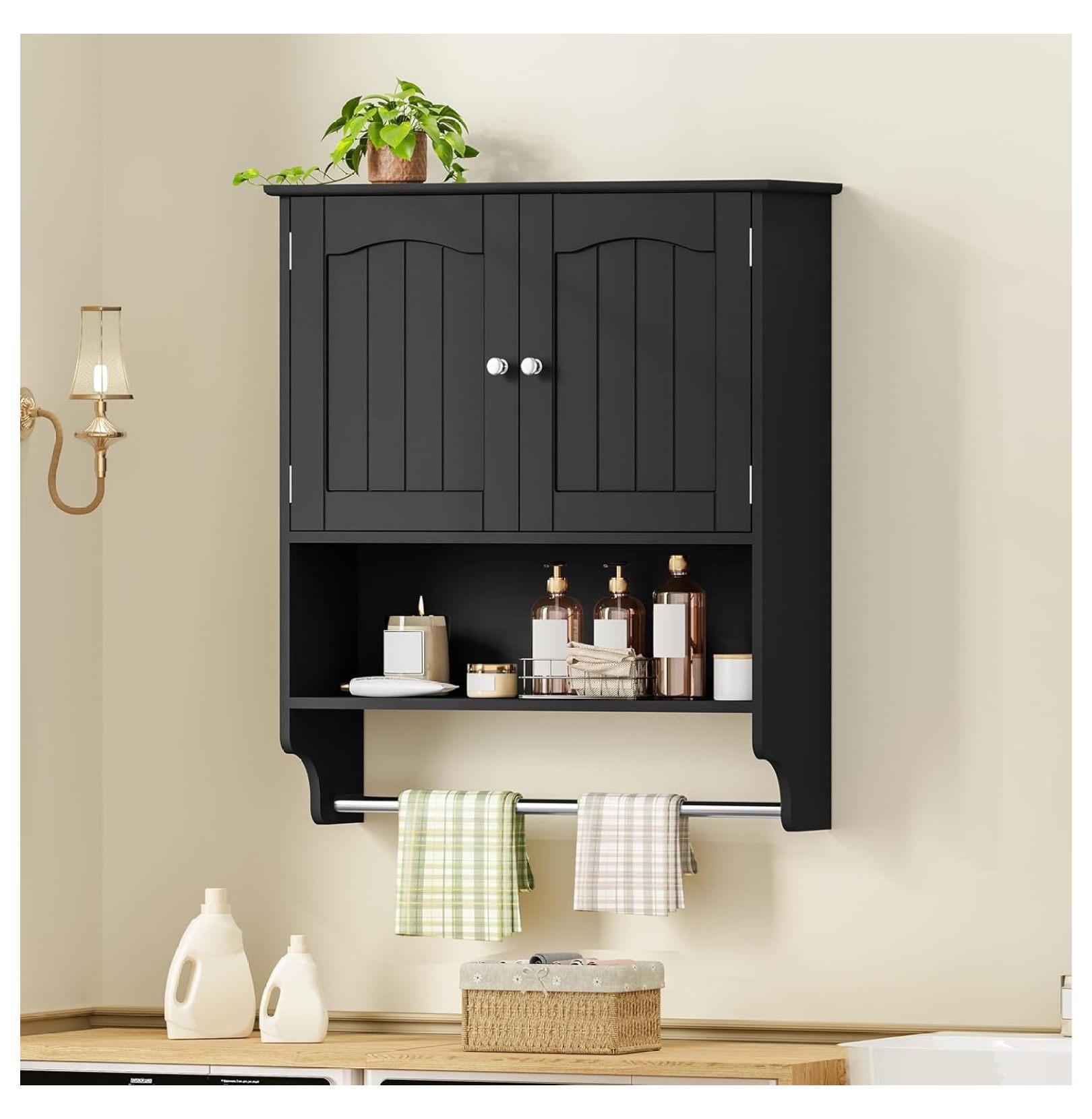 Freestanding Over the Toilet Storage Bathroom Wall Cabinet with Adjustable Shelf, Black