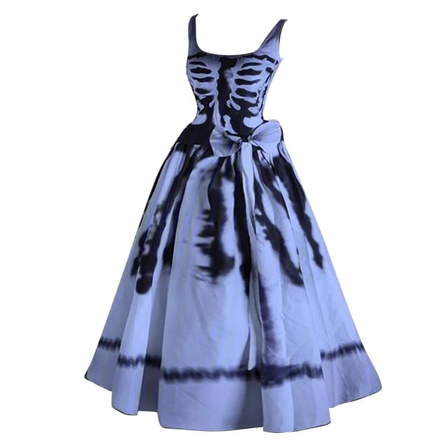 Kcodviy Halloween S pour Femmes Robes Chemise d'Été pour Femmes Robe Évasée à Imprimé Sanglant Robes Grande Taille Décontractées Tunique Sans Manches Robe de Cocktail Robes Décontractées d'Été pour Invitées de Mariage