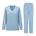 thumbnail image 6 of Yeaiivve 2 Piece Scrubs for Women Long Sleeve Moisture-Wicking Workwear Set Stretch V Neck Scubs Tops and Scrub Pants Jogger with Pockets Light Blue,XXL, 6 of 6