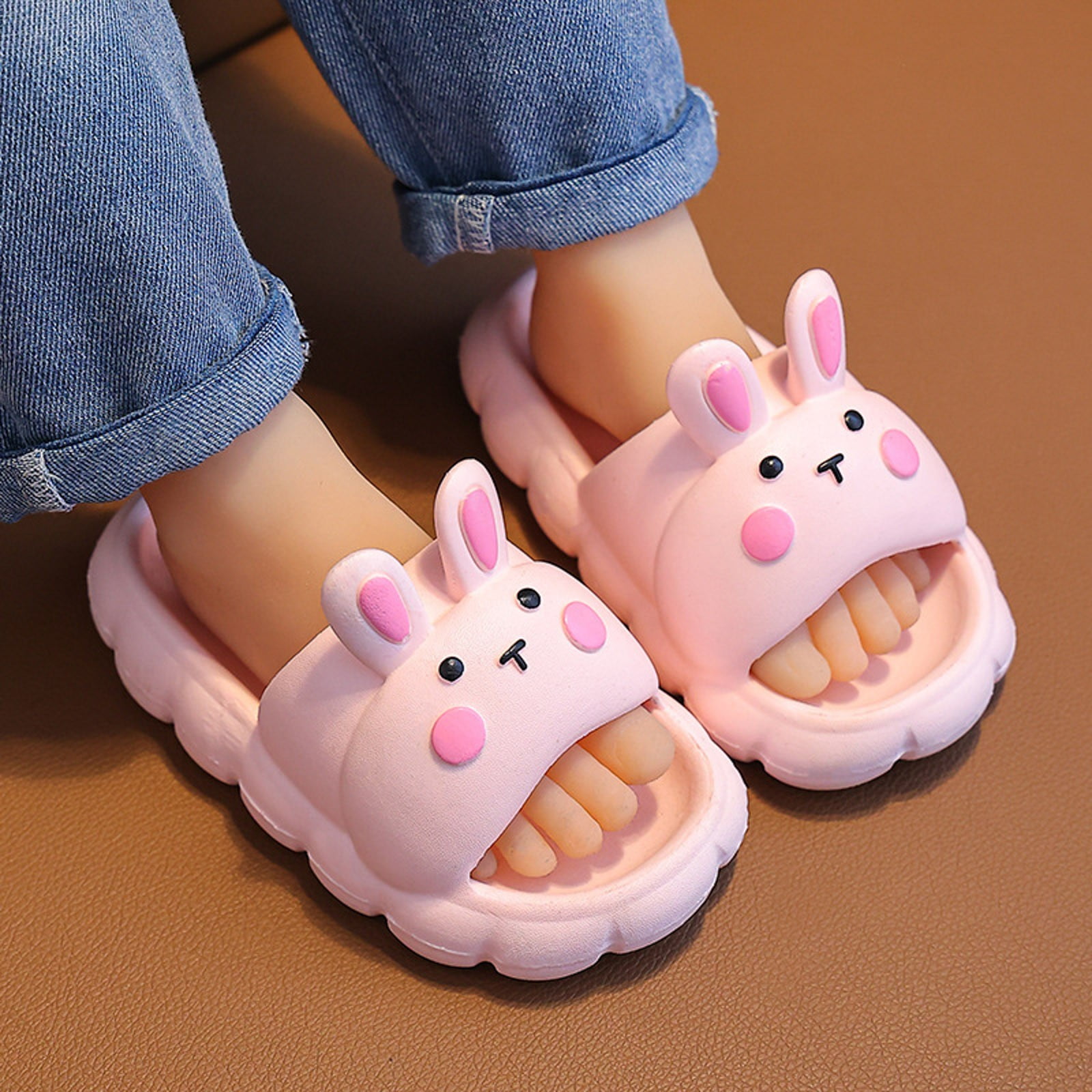 Chaussons Fille Lapin - Pantoufles Mignonnes Semelle Antidérapante - Intérieur/extérieur - Coton Doux - Taille Enfant