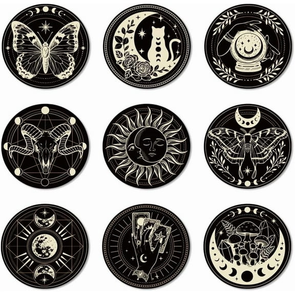 9 Pcs Wood Coasters for Drinks Moon Phases Magic Colorful Wooden Cup Mat for Coffee Table Decor 3.9" Non-Slip Desk Coasters for Home Apartment Office Bar