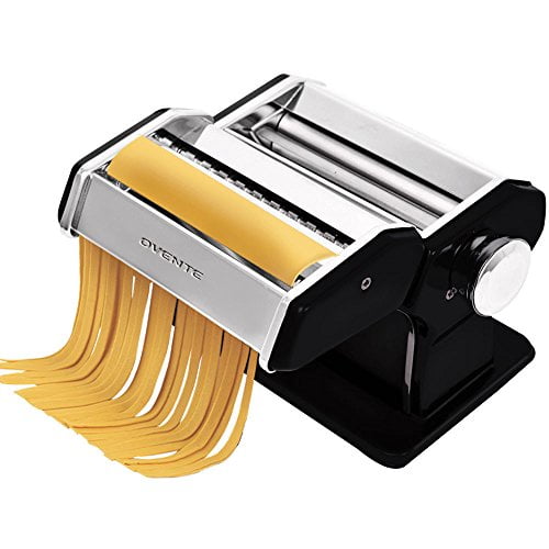 OVENTE Manual Stainless Steel Pasta Maker Machine and 7 Thickness Setting  (0.5 to 3 mm), Easy Cleaning & Storage with Attachments of Hand Crank  Roller