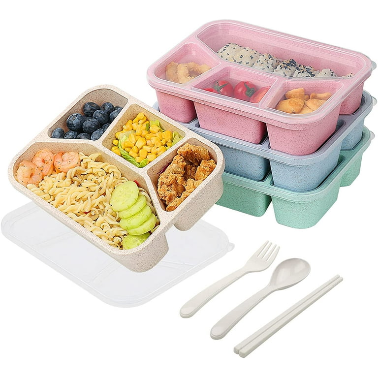 4 Packs Meal Prep Lunch Containers with 4 Compartments, Reusable Bento Box  for Kids/Toddler/Adults
