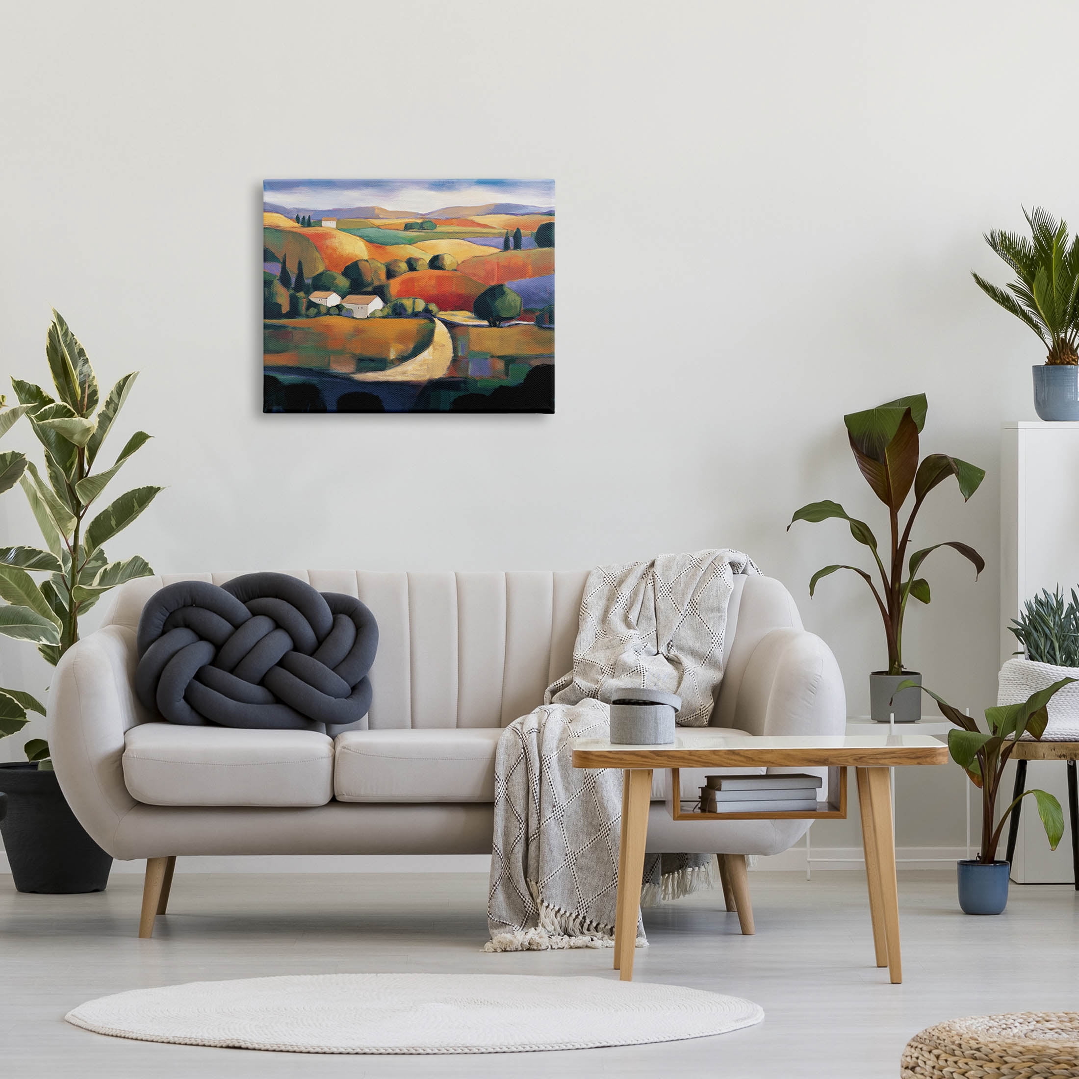 Modern Rolling Hills Countryside Landscape Painting Gallery Wrapped Canvas Print Wall Art