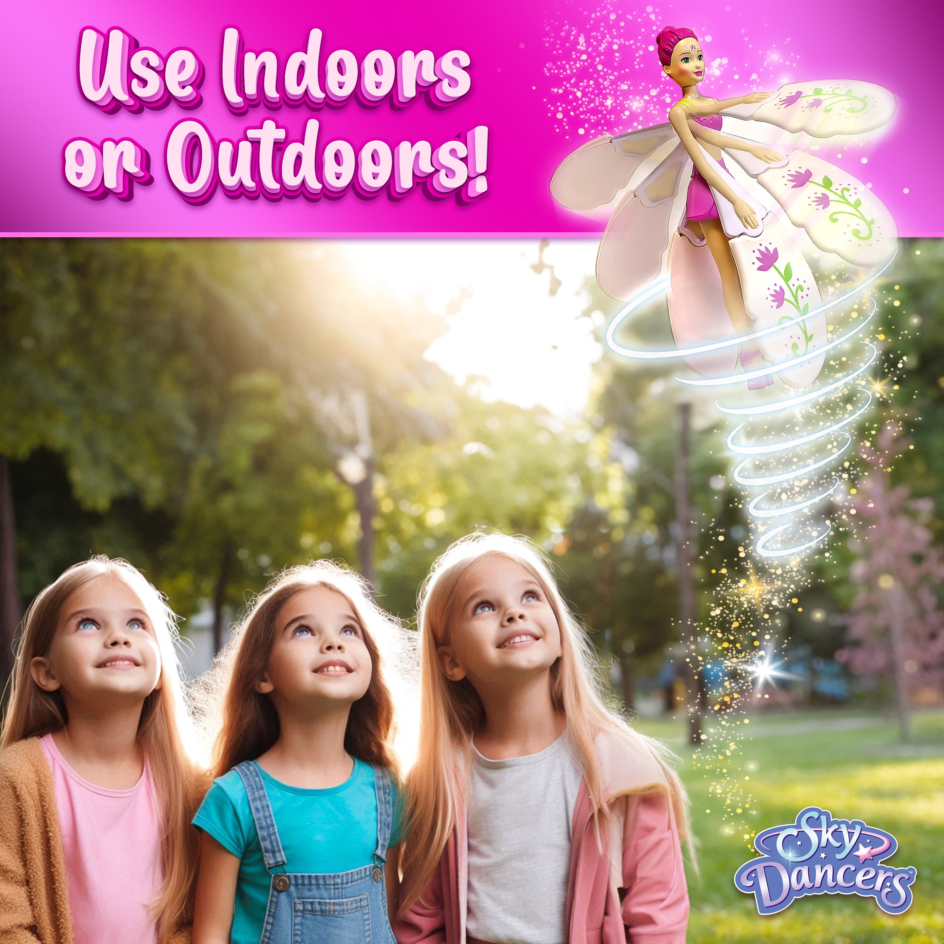 Sky Dancers Fuchsia Fantasy – The Original Flying Doll Toy – Pull String Powered, Use Indoors or Outdoors, No Batteries Required, Gift for Kids 6+