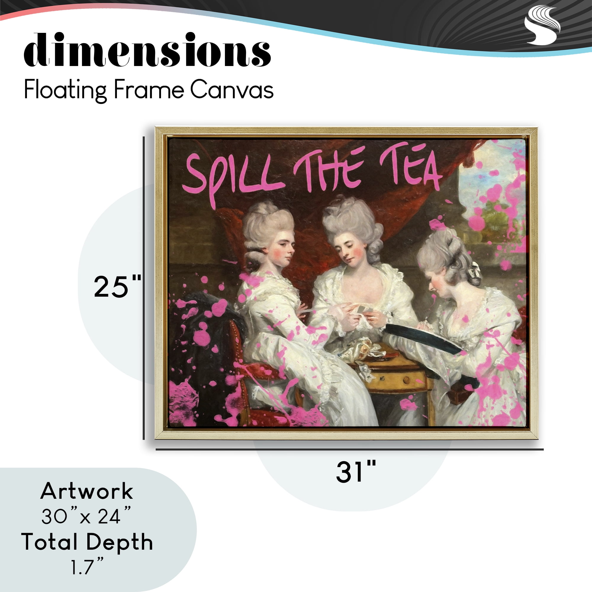 Stupell Industries Spill The Tea Iconic Ladies Gold Framed Floater Canvas Wall Art, design by Grotto Studios