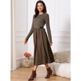 thumbnail image 2 of DARING DIVA Midi Dress Crewneck Long Sleeve Flowy Dress S Coffee, 2 of 6