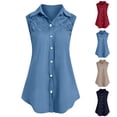 thumbnail image 2 of Tejiojio Women Clothes Clearance Women Ladies Large Size Button Lace Turn Down Collar Short-sleeved/Sleeveless Shirt Blouse, 2 of 5