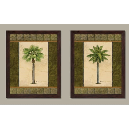 Two Trees Framed 2 East Indies Palm Tree Tropical Set; Two 11x14in Brown Framed Prints. Green/Brown ()