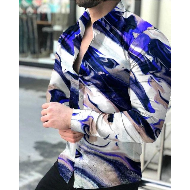 Camisas de hombre de moda de alta calidad , camisas con botones, camisas casuales de diseñador con estampado de manga larga, blusas de solapa para hombre